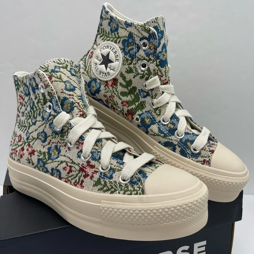 Converse WMNS Floral High-Top CTAS LIFT HI EGRET/NATURAL IVORY Platform Sneakers